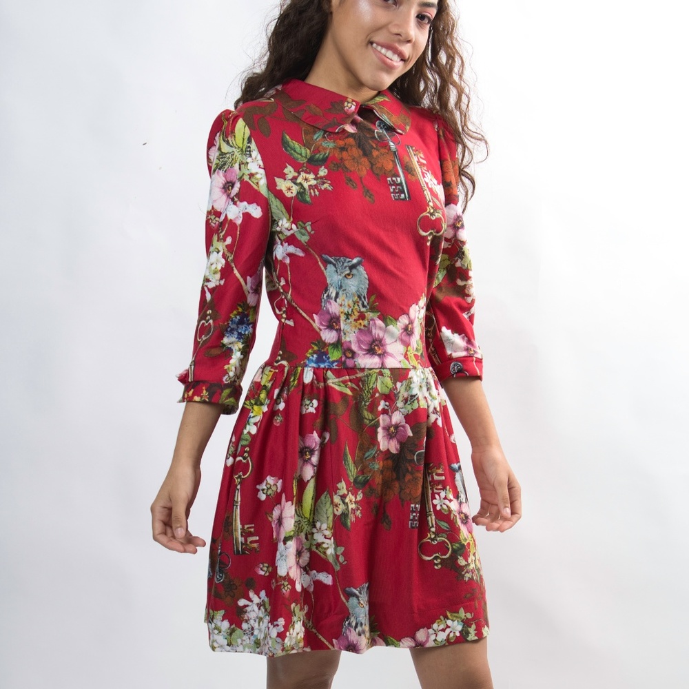 Zean Fashion  Red Floral Dress